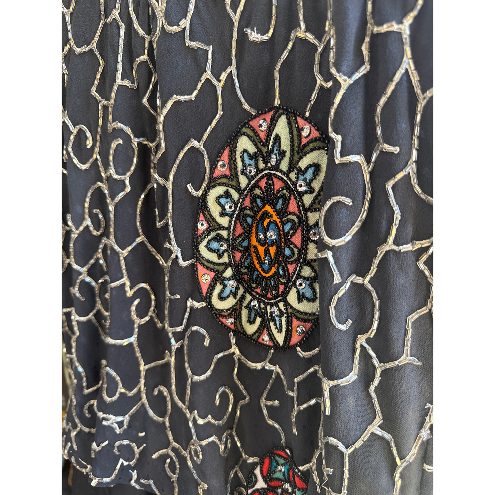 Black Beaded Tank Top With Floral Appliques - Picture 4 of 4